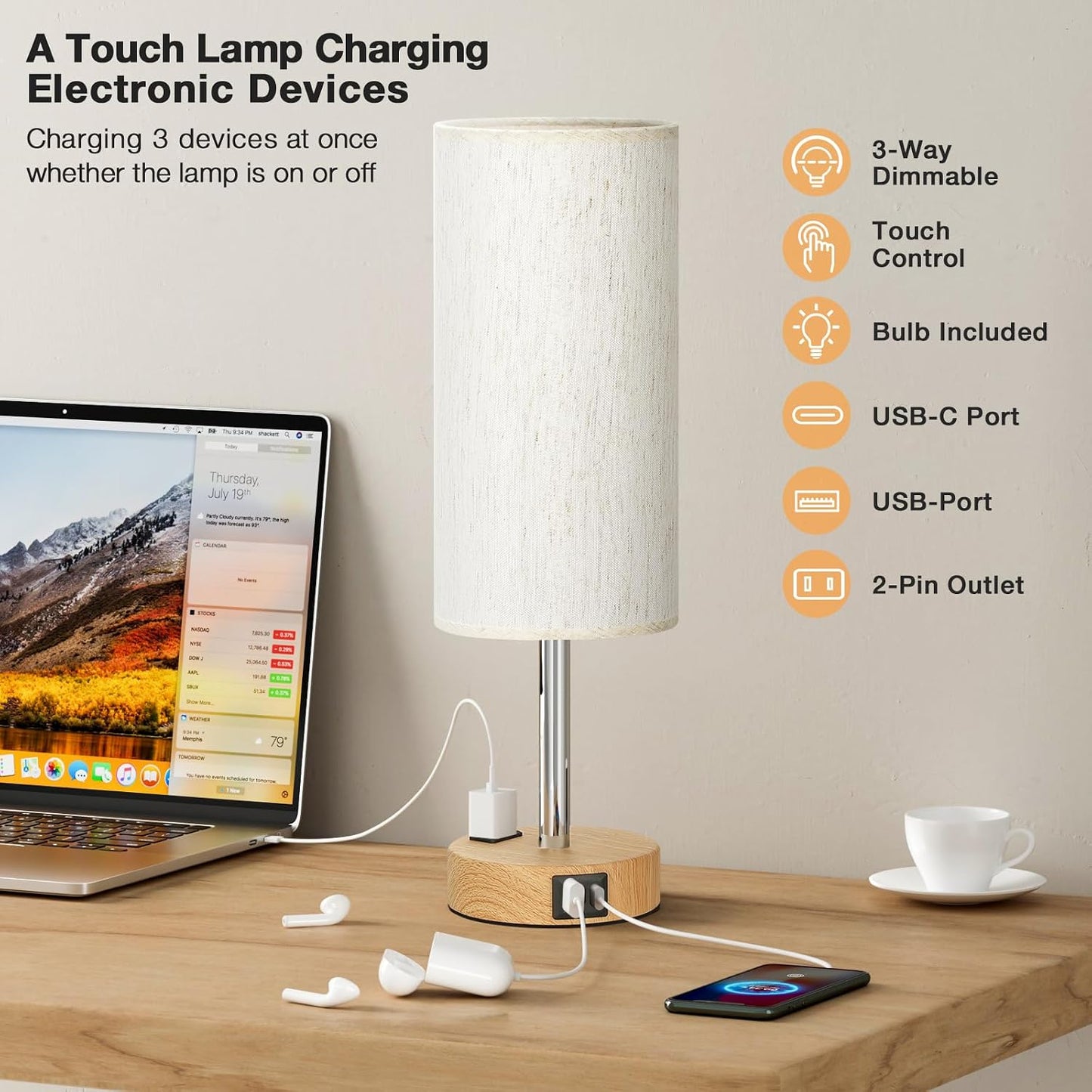 LampLibrary Modern Nightstand Lamp – 3-Way Dimmable Table Lamp for Small Apartments