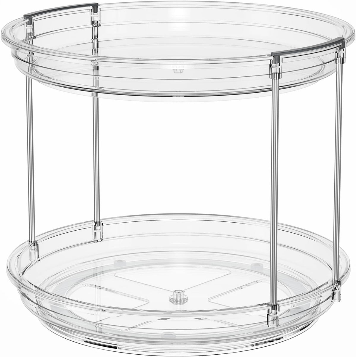 LAMU 2 Tier Clear Lazy Susan Turntable 9.25'' Neutral Toned Organizer for Capsule Kitchens and Minimal Bathroom Storage