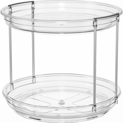 LAMU 2 Tier Clear Lazy Susan Turntable 9.25'' Neutral Toned Organizer for Capsule Kitchens and Minimal Bathroom Storage