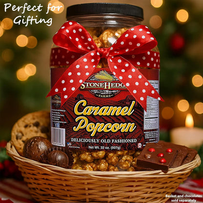 Stonehedge Farms Caramel Popcorn – Elegant Party and Dinner Table Centerpiece, Premium Caramel-Flavored Popcorn Tub