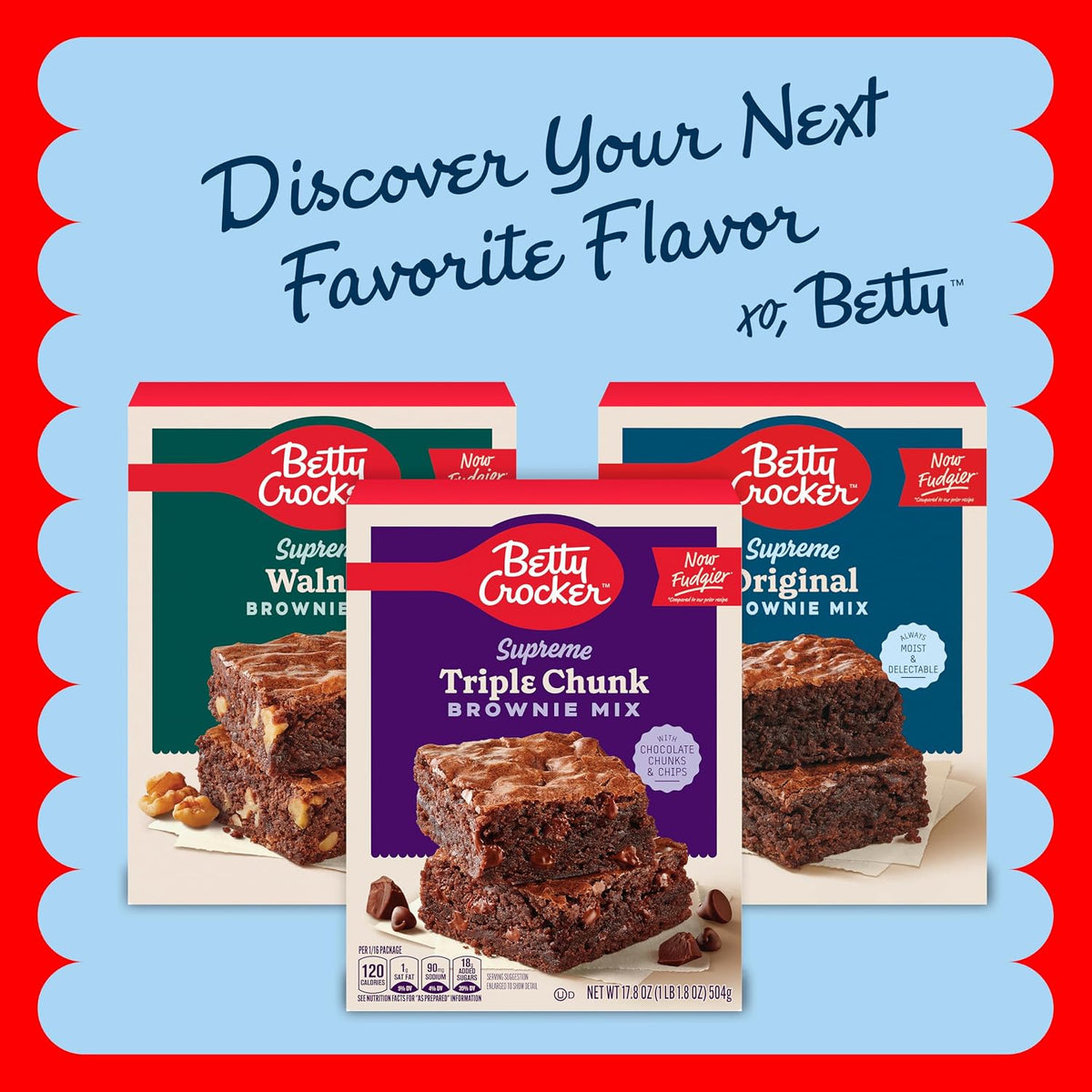 Betty Crocker Supreme Chocolate Chunk Brownie Mix for Birthday Parties, Simple Treats Kids Can Share