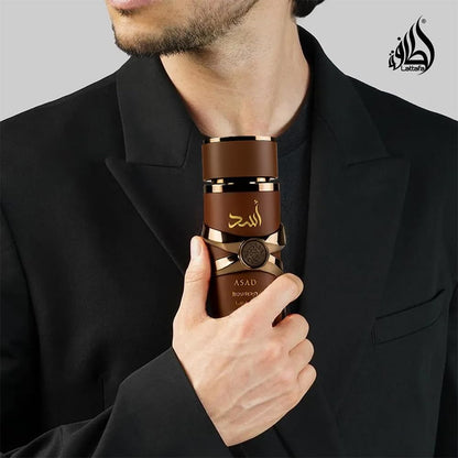 Lattafa Asad Bourbon for Unisex – Soothing Warm Spice Unisex Cologne for Nightly Skincare Ritual and Stress-Free Evenings, 100ml