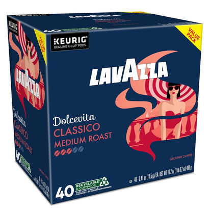 Lavazza Dolcevita Classico Keurig Pods – Quick Brew Coffee for Study and Workday Productivity, Medium Roast 40-Count