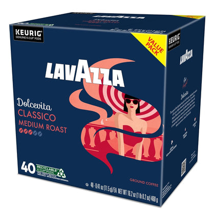 Lavazza Dolcevita Classico Keurig Pods – Quick Brew Coffee for Study and Workday Productivity, Medium Roast 40-Count