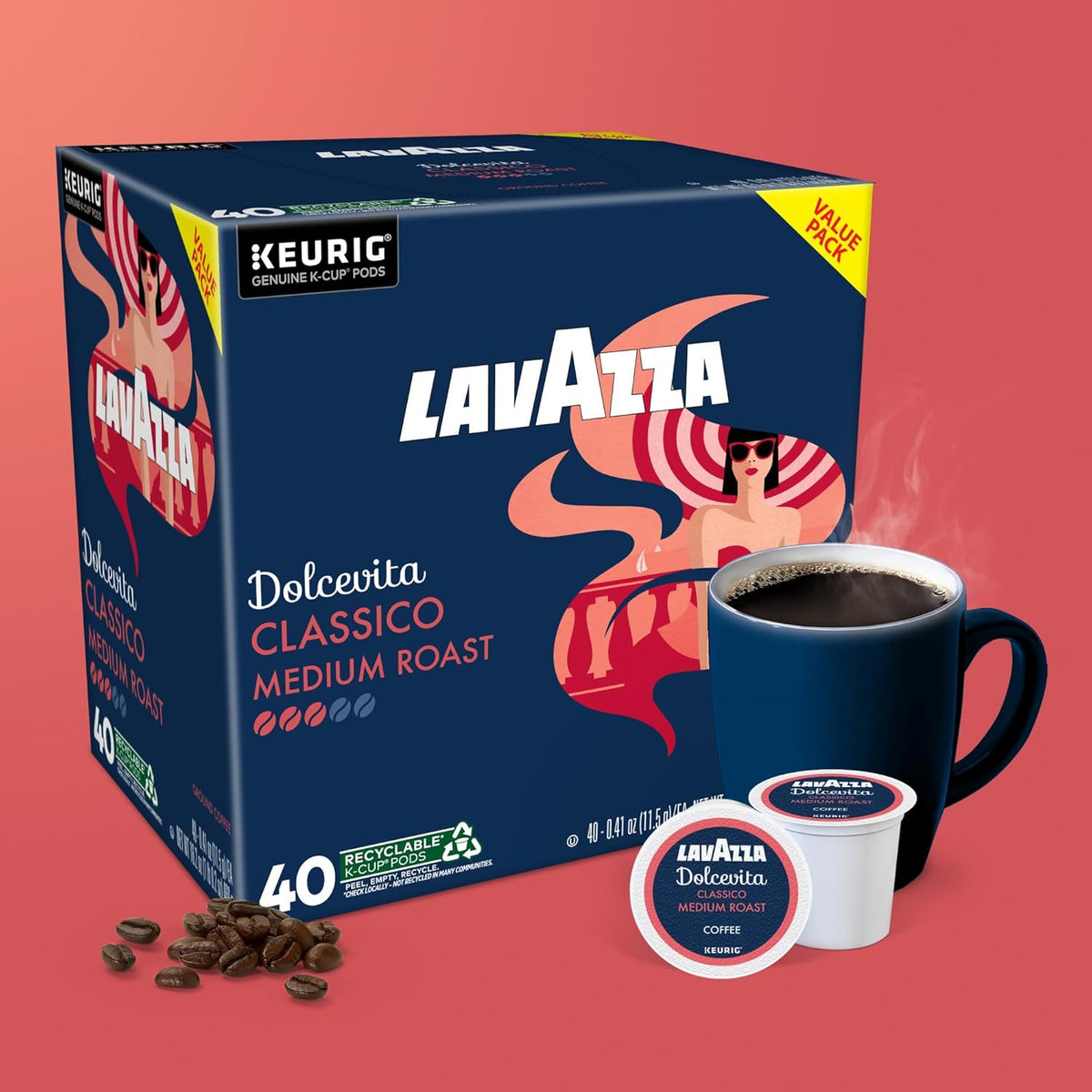 Lavazza Dolcevita Classico Keurig Pods – Quick Brew Coffee for Study and Workday Productivity, Medium Roast 40-Count