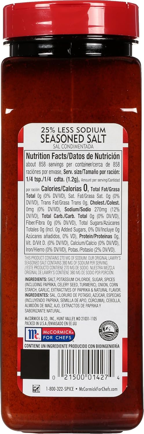 Lawry's 25% Less Sodium Seasoned Salt – Time-Saving Multi-Spice Blend for Professional Chefs, Fast Service and Consistent Flavor