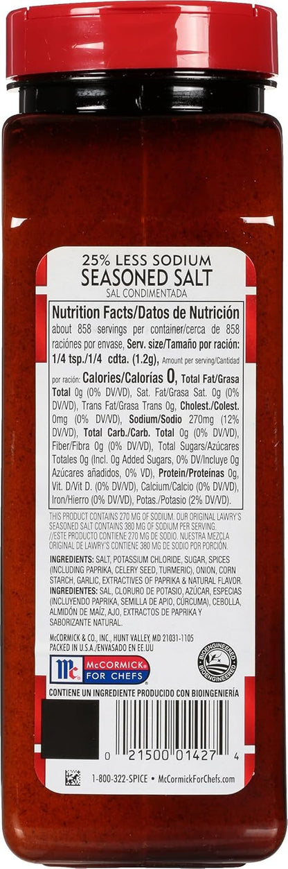 Lawry's 25% Less Sodium Seasoned Salt – Time-Saving Multi-Spice Blend for Professional Chefs, Fast Service and Consistent Flavor