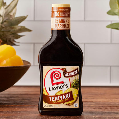 Lawry's Teriyaki With Pineapple Juice Marinade – Portable Pour Bottle for Tailgates and Outdoor Dinners, 12 fl oz