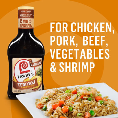 Lawry's Teriyaki With Pineapple Juice Marinade – Portable Pour Bottle for Tailgates and Outdoor Dinners, 12 fl oz