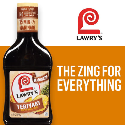 Lawry's Teriyaki With Pineapple Juice Marinade – Portable Pour Bottle for Tailgates and Outdoor Dinners, 12 fl oz