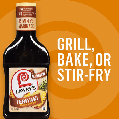 Lawry's Teriyaki With Pineapple Juice Marinade – Portable Pour Bottle for Tailgates and Outdoor Dinners, 12 fl oz