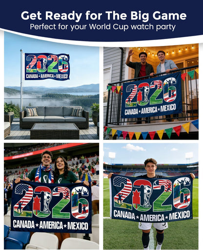 LCHIVI 2026 North American World Cup Fan Banner 5x3FT - Fade-Resistant Polyester Flag for Camping Trips, Backyard Parties, and Patio Hangs