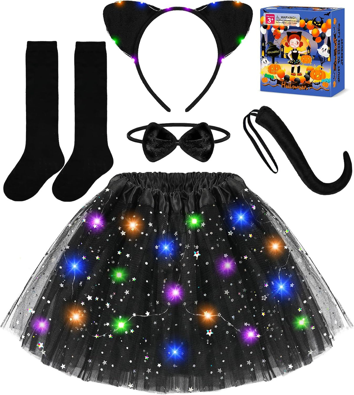 led three-layer tutu skirt with built-in light-up element