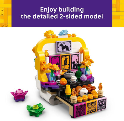 lego flower embellishments and miniature food offering accessories for cultural detail