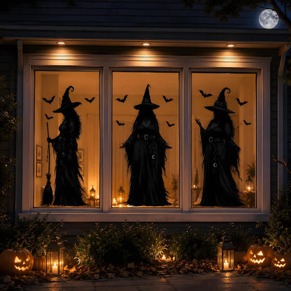 Lembaloty Halloween Witch Window Clings – Spooky Living Room Aesthetic, Static Cling Glass Door Decor