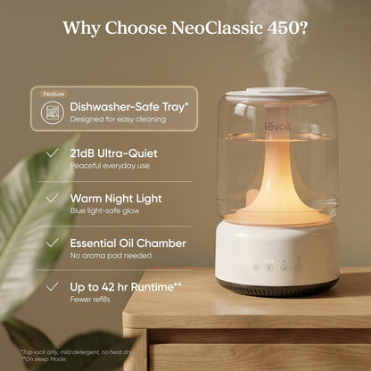 Levoit NeoClassic 450 Humidifier – Aromatherapy Bedroom Companion, 432 sq ft Long-Lasting Scent Throw