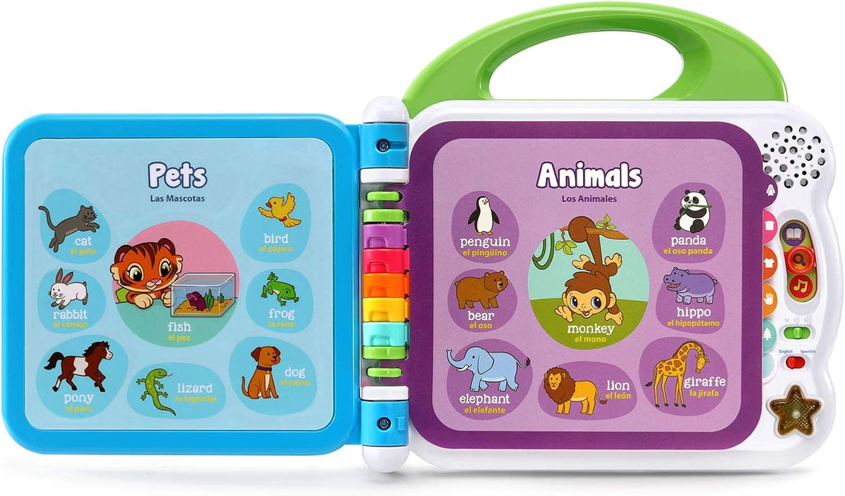 light-up star button triggering two learning songs and a 'my favorite word' feature