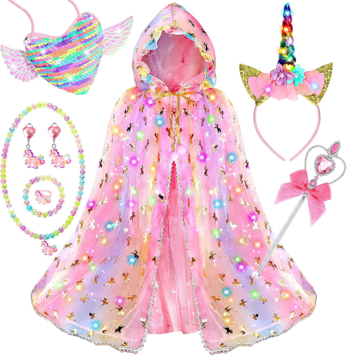 light-up unicorn princess cape with built-in illumination