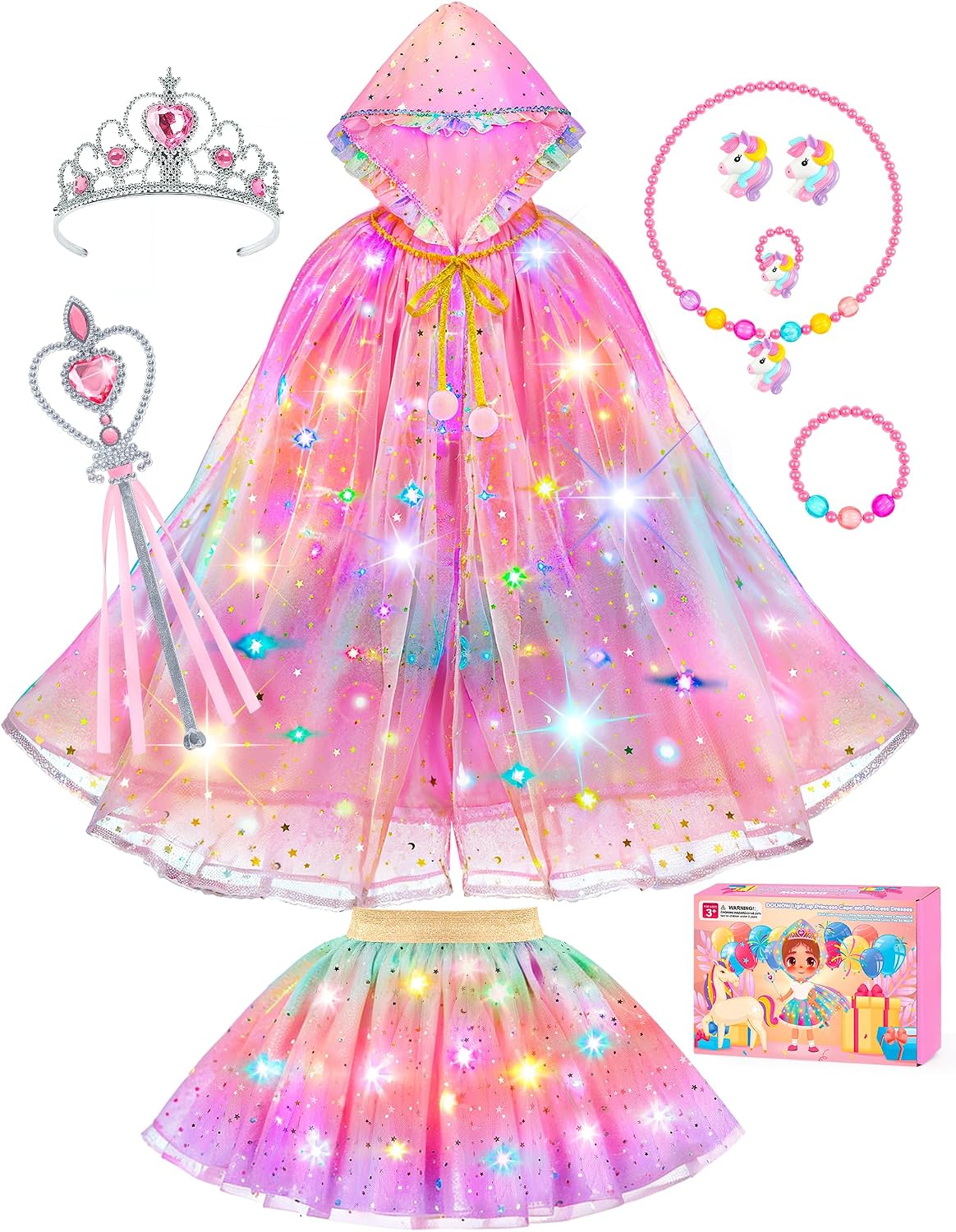 light-up unicorn princess cape with built-in illumination