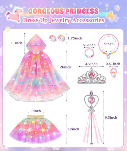 Light-Up Unicorn Princess Dress Up Set – Child-Friendly Cape Tiara and Skirt for Nursery and Kids Room