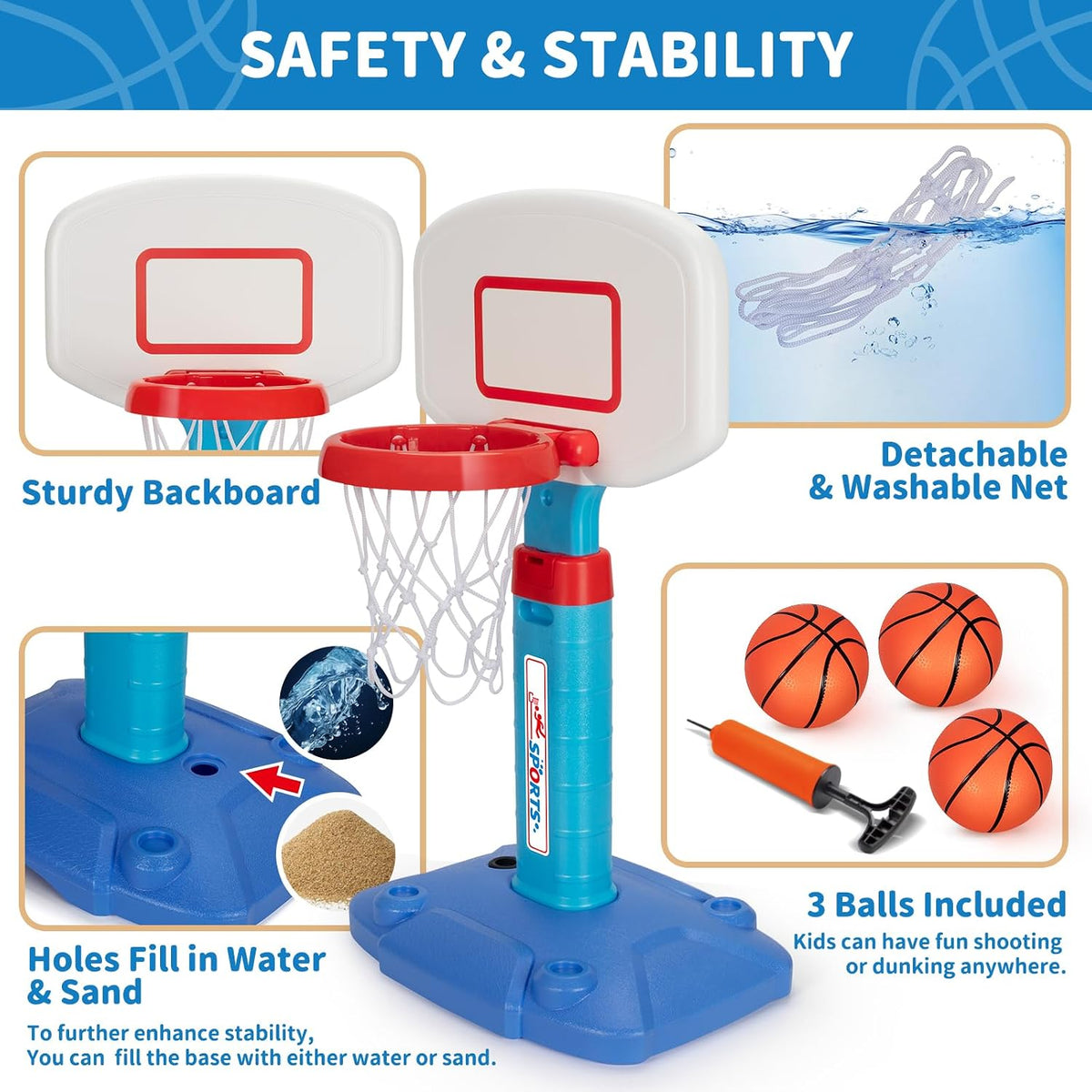 lightweight 16 oz portable floor-mount design suitable for indoor, outdoor, and poolside use