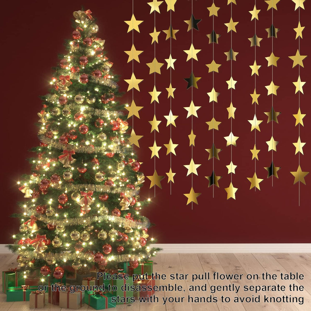 lightweight garland design unrolls and hangs easily for quick party setup