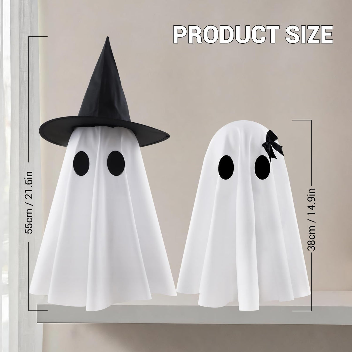 Lightweight Halloween Ghost Set for Outdoor Dining and Entryway, Easy-Carry Battery LED Pair