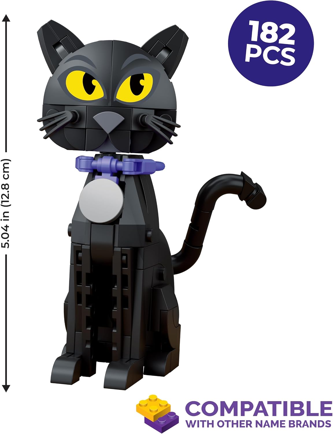 Brickcraft Halloween Cat Brick Kit – Living Room Display Accent, 5-Inch Spooky Figure with Customizable Tail Stance