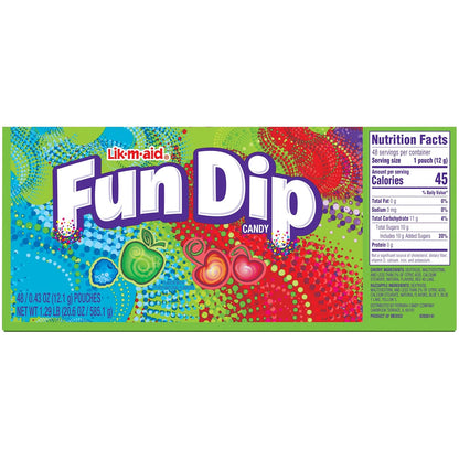 Lik-M-Aid Fun Dip Assorted Flavor Pouches – Portable 48-Count Candy Pack for Picnics, Park Playdates, and Backyard Birthday Parties