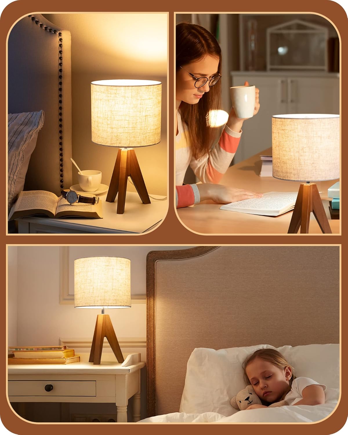 linen beige lampshade producing soft, non-glare, flicker-free warm white light