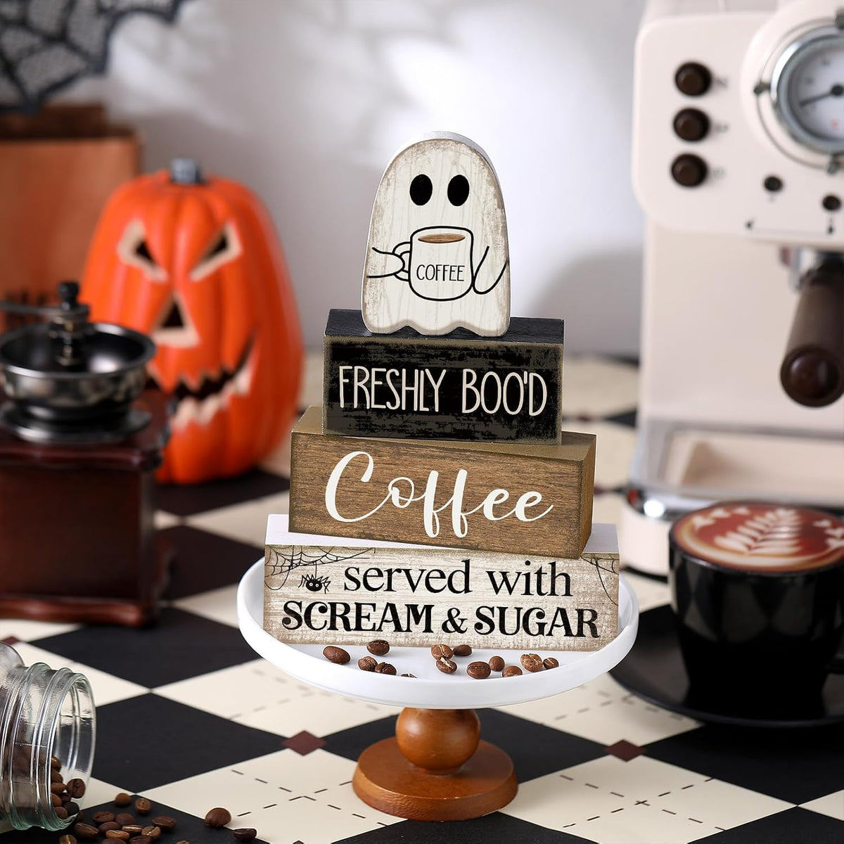 Lineshading Halloween Ghost Stackable Book Blocks – Whimsical Autumn Decor for Kids' Table, Mudroom, and Family Room