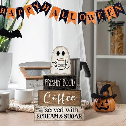 Lineshading Halloween Ghost Stackable Book Blocks – Whimsical Autumn Decor for Kids' Table, Mudroom, and Family Room