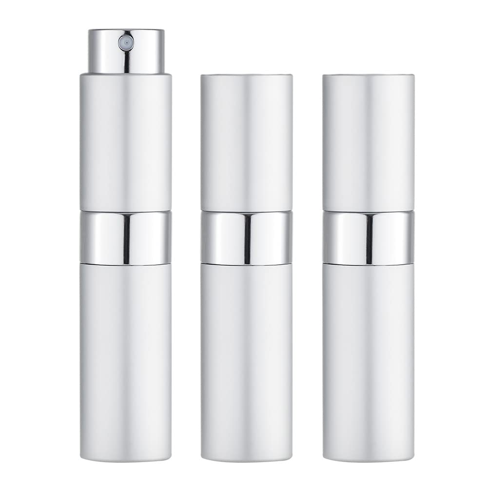 LISAPACK 8ML Atomizer Perfume Spray Bottle for Travel (3 PCS) Empty Cologne Dispenser, Portable Sprayer (Silver)