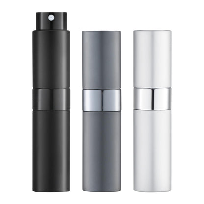 LISAPACK 8ML Atomizer Perfume Spray Bottle for Travel (3 PCS) Empty Cologne Dispenser, Portable Sprayer (Black, Silver, Grey)