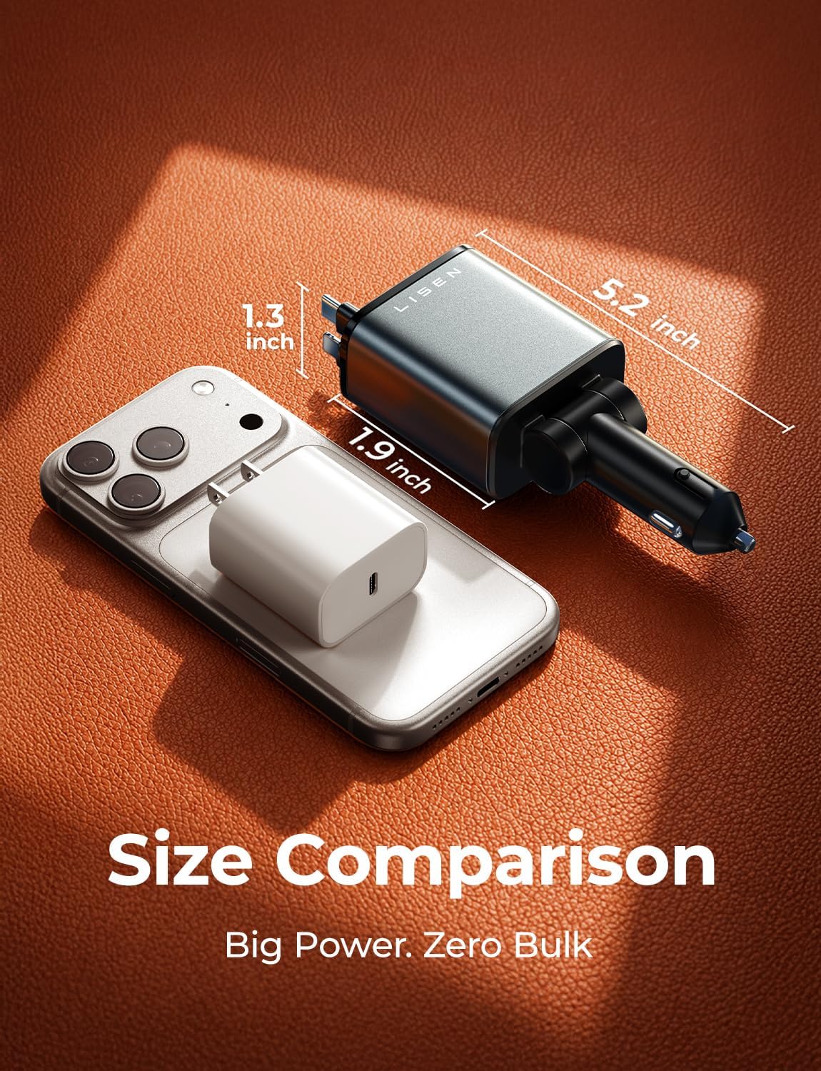 LISEN Retractable Car Charger 84W – Workday Charging Solution for Field and Long-Haul Truckers, 12V/24V Cigarette Lighter Adapter 45W PD