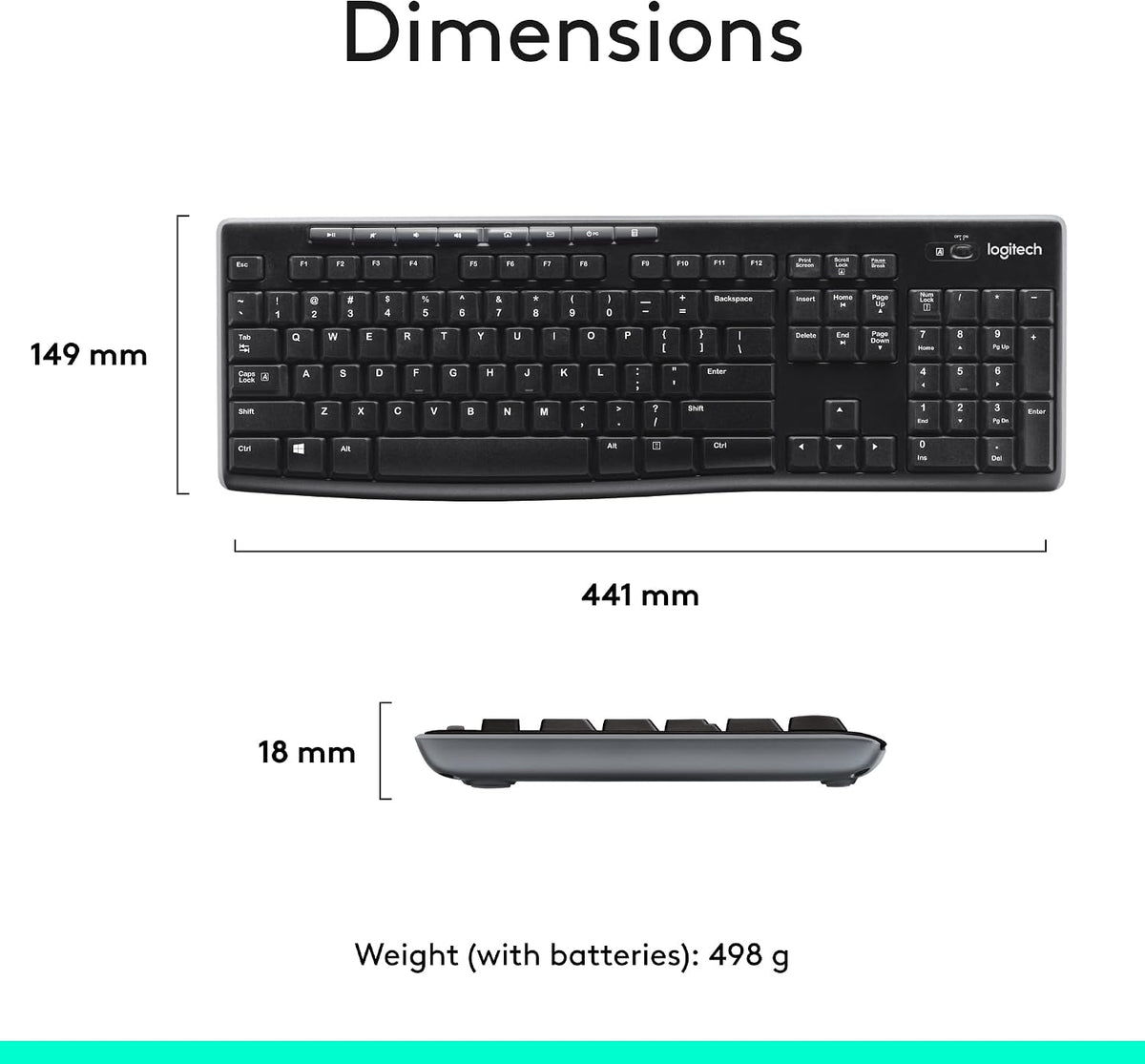 Logitech MK270 Wireless Keyboard and Mouse, Black Finish Matching Sleek Living Room Workspace