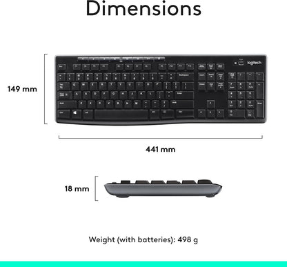 Logitech MK270 Wireless Keyboard and Mouse, Black Finish Matching Sleek Living Room Workspace