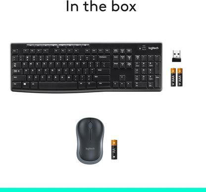 Logitech MK270 Wireless Keyboard and Mouse, Black Finish Matching Sleek Living Room Workspace