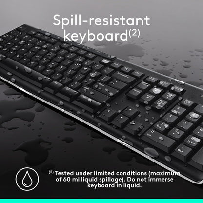 Logitech MK270 Wireless Keyboard and Mouse, Black Finish Matching Sleek Living Room Workspace