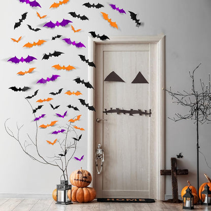LOLStar 72PCS Halloween Bat Decals – Apartment-Friendly Spooky Decor for Walls and Windows