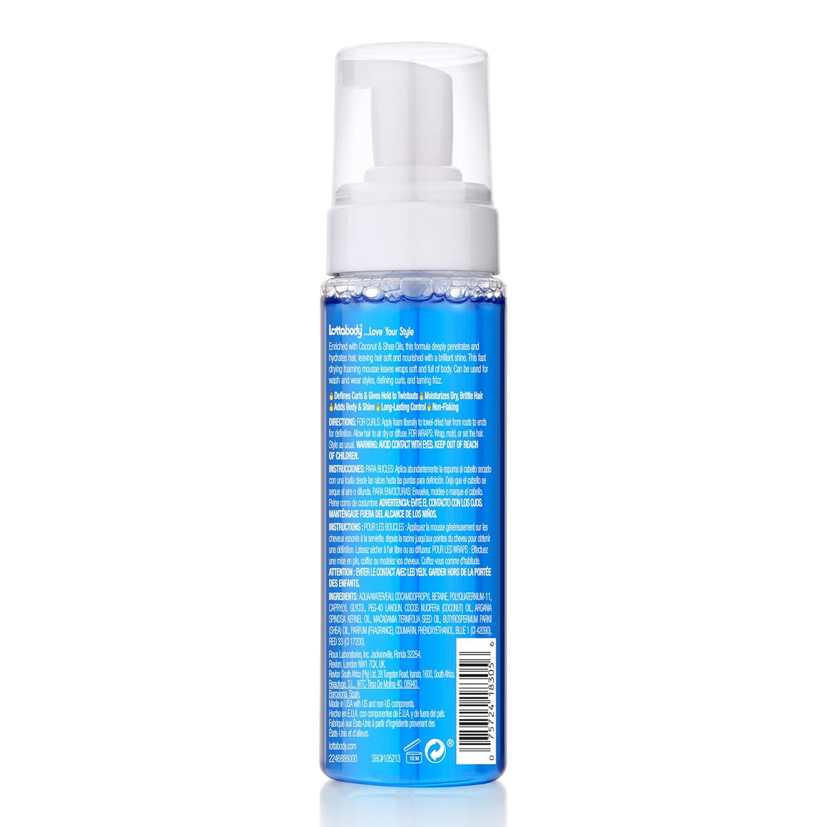 Lottabody Wrap Me Foaming Mousse – Clean Vanity Essential for Curly and Relaxed Hair, 7 oz