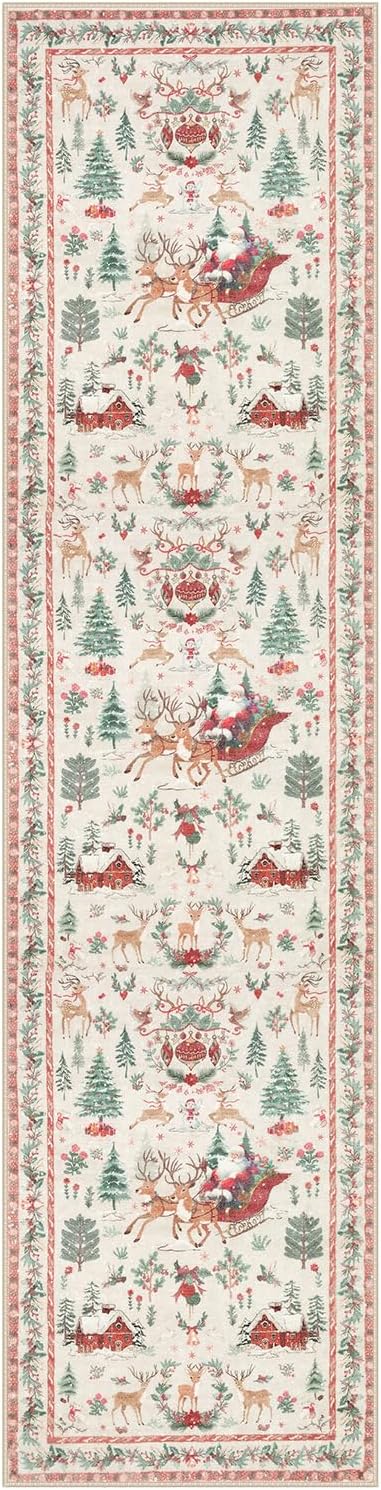 Lahome Secure-Grip Holiday Runner – Non-Slip TPE Backed Washable Rug for Kitchens and Bathrooms, Beige 2'x8'
