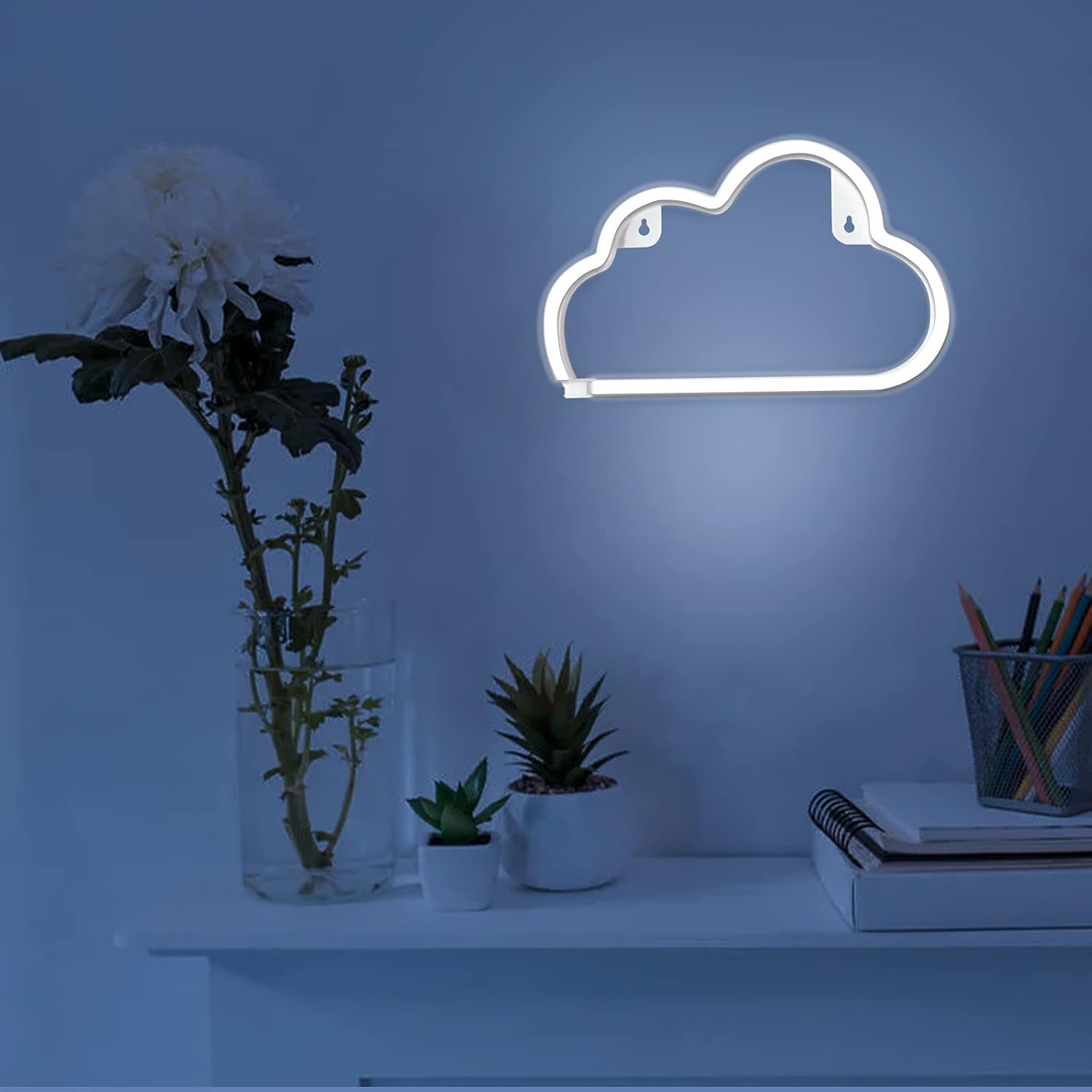 LUCIFER Cloud Neon Lamp – Heat Free LED Wall Light for Childrens Room and Senior Bedroom, Battery and USB Powered Safe Ambient Decor