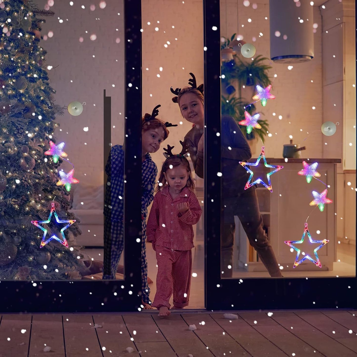Lumalights LED Christmas Silhouette Lights – Suction-Cup Window Hanging Set for Cozy Holiday Ambience