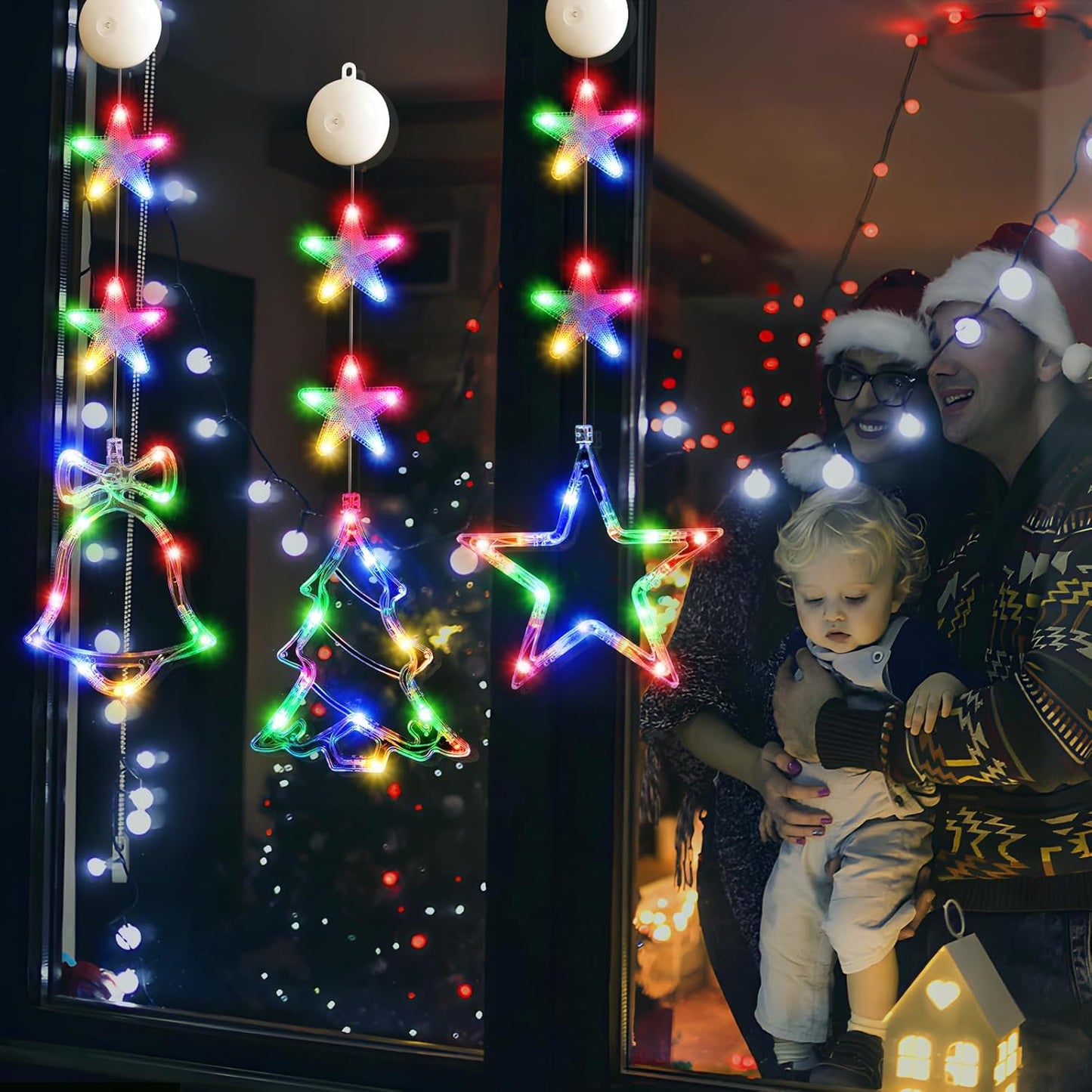 Lumalights LED Christmas Silhouette Lights – Suction-Cup Window Hanging Set for Cozy Holiday Ambience