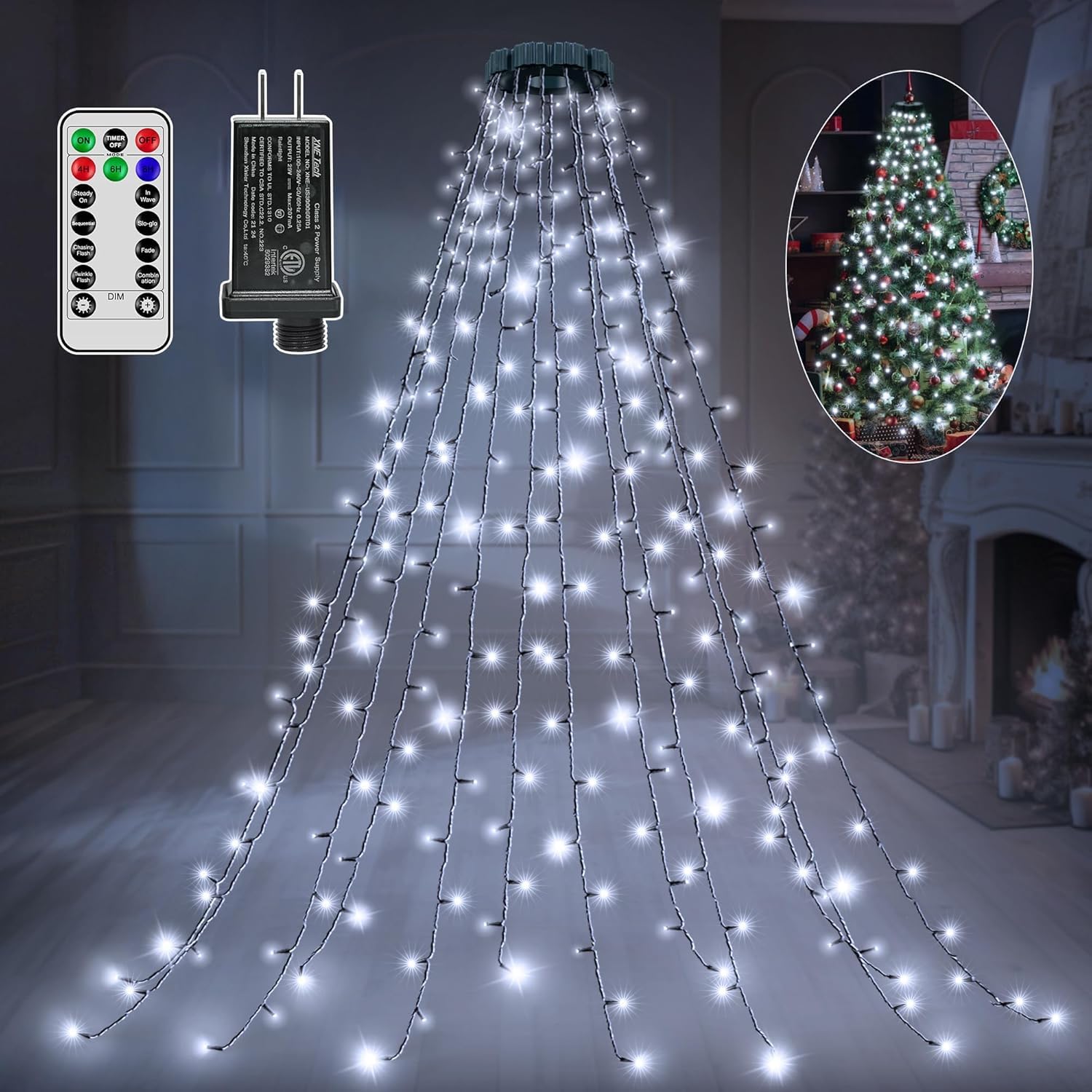 Lumastream 300 LED Tree Lights Cool White – Memory Function & Timer for Effortless Dining Room Holiday Decor