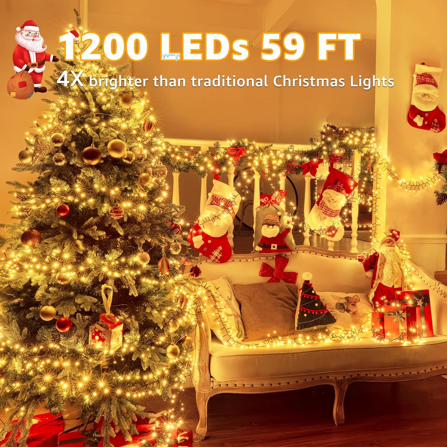 Lumicharm Cluster String Lights – Family Friendly Christmas Tree Lights for Kids Room and Staircase Safety