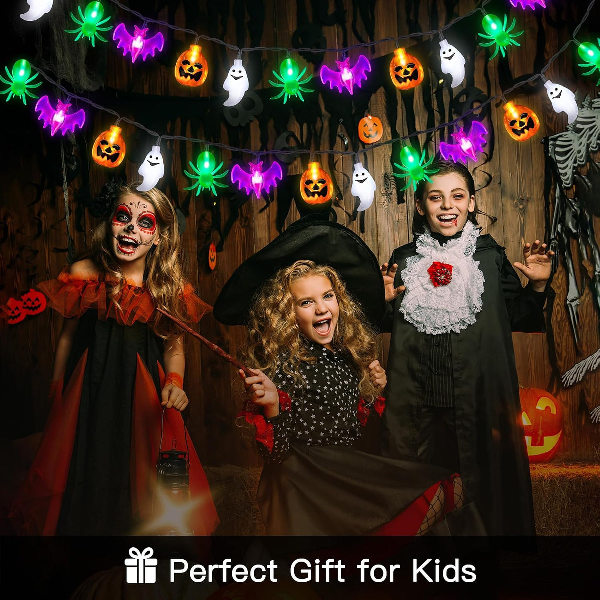 Lumicharm Halloween Lights Indoor – Unique Seasonal Gift for Best Friend, Timer String Lights Pumpkin Ghost Spider Shapes