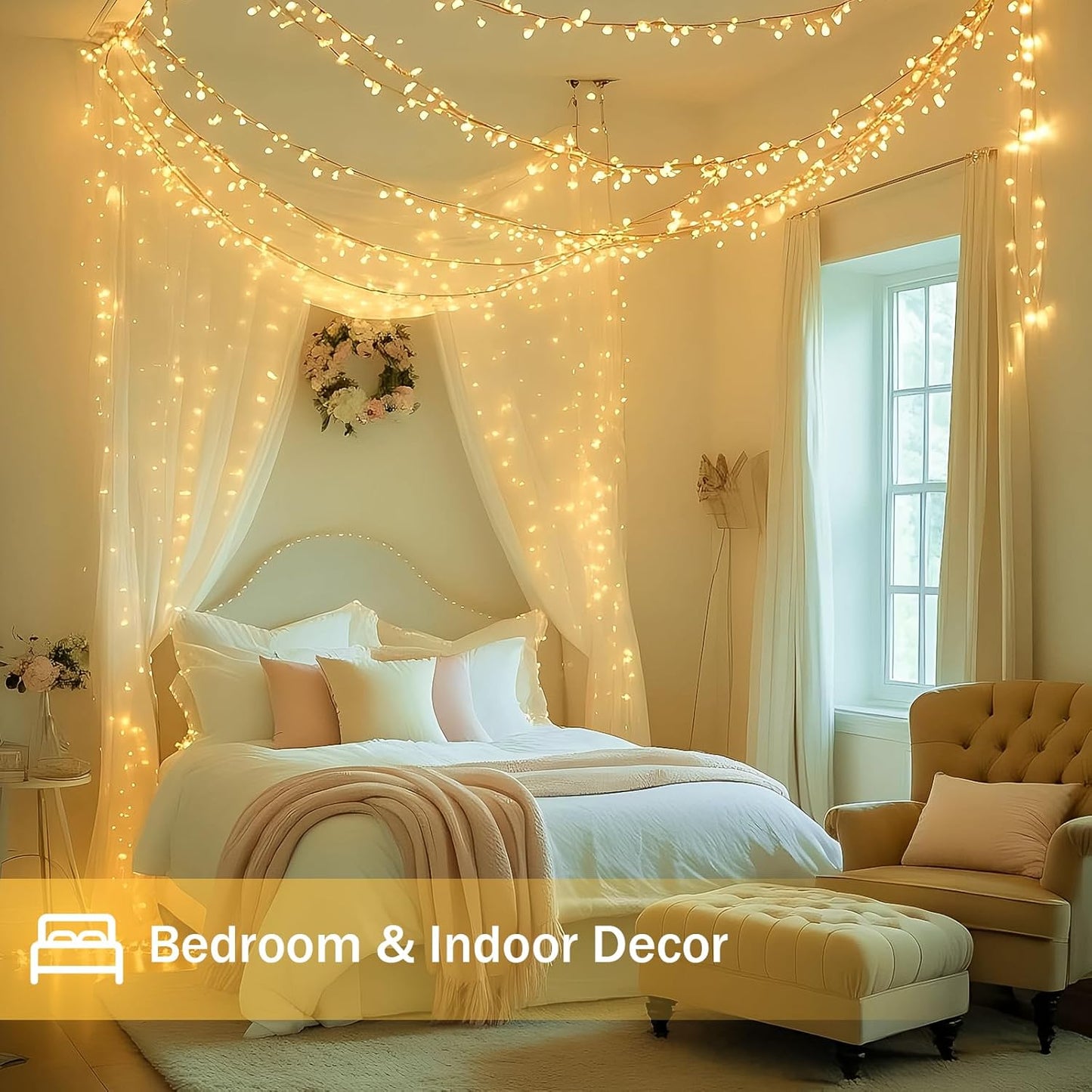 Lumify Twinkle Fairy Lights Indoor 200 Bulbs Clear Wire – Minimalist Ambient Lighting for Mantel Display and Bookshelf Styling