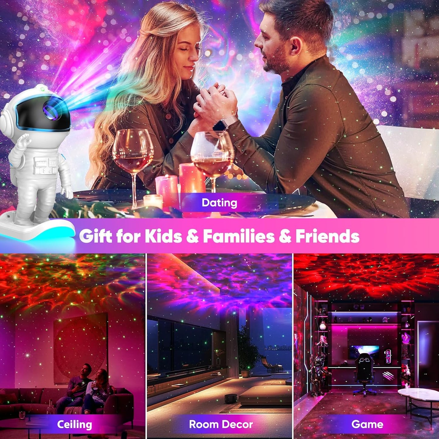 LumiGalaxy Galaxy Projector Night Light – Astronaut Star Light, Unique Birthday Gift for Women and Men, Home Bedroom Decor